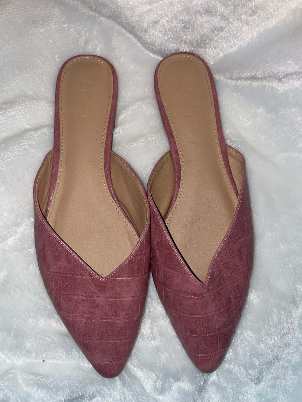 LOFT Mauve Croc Pointed-Toe Slip-On Mules